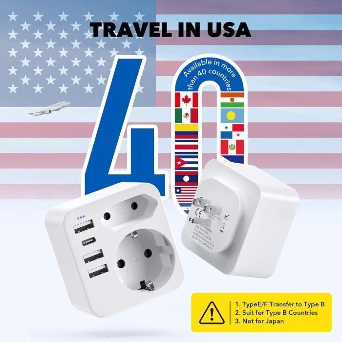 Adaptateur - Septseven - 6 en 1 - 3 USB + 1 Type C - Compatible USA Canada - Compact