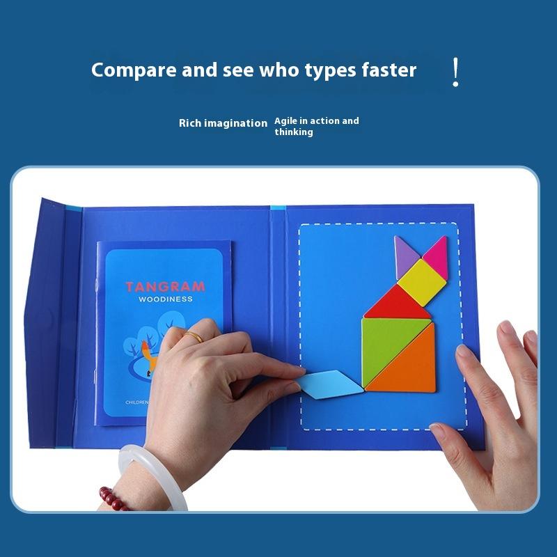 Magnetic Puzzle Tangram Puzzle Book Children's Puzzle Toy Portable Montessori Learning Puzzle Toy for Infants and Young Childre