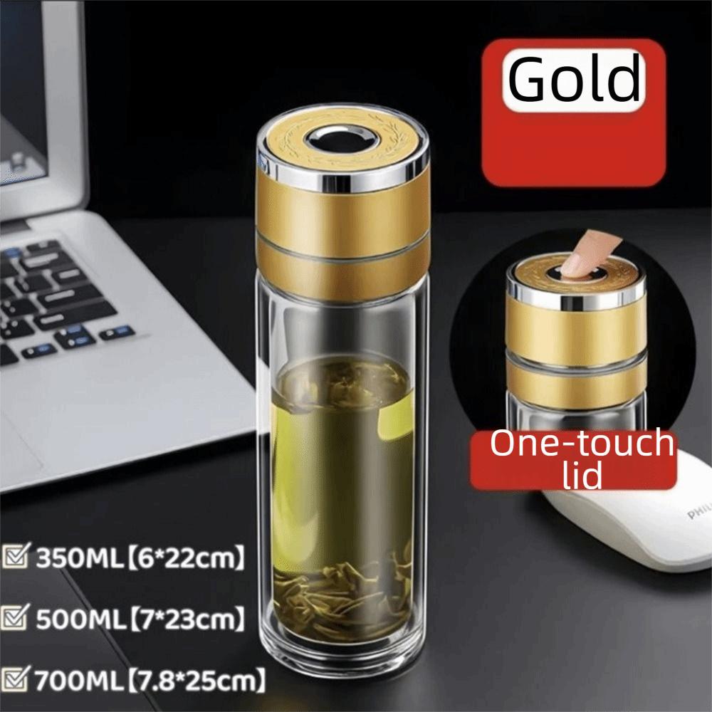 Borosilicate Glass Tea Water Cup One Click Opening Infuser Tumbler Outdoor Activities