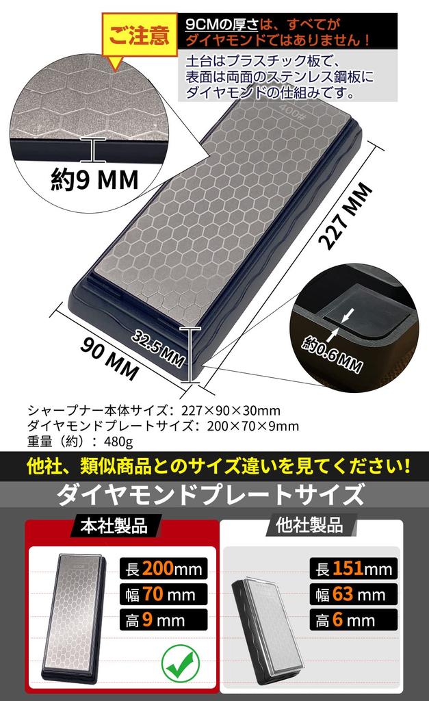 GOKEI Diamond Whetstone with Knife Sharpening and for Medium Rough and Surface with Whetstone Stand Double-Sided Clip, #400 #1000, Finishing,