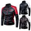 Herren Mantel Kontrastfarben Stehkragen Motor Slim Vintage Classic Kunstlederjacke für Biker