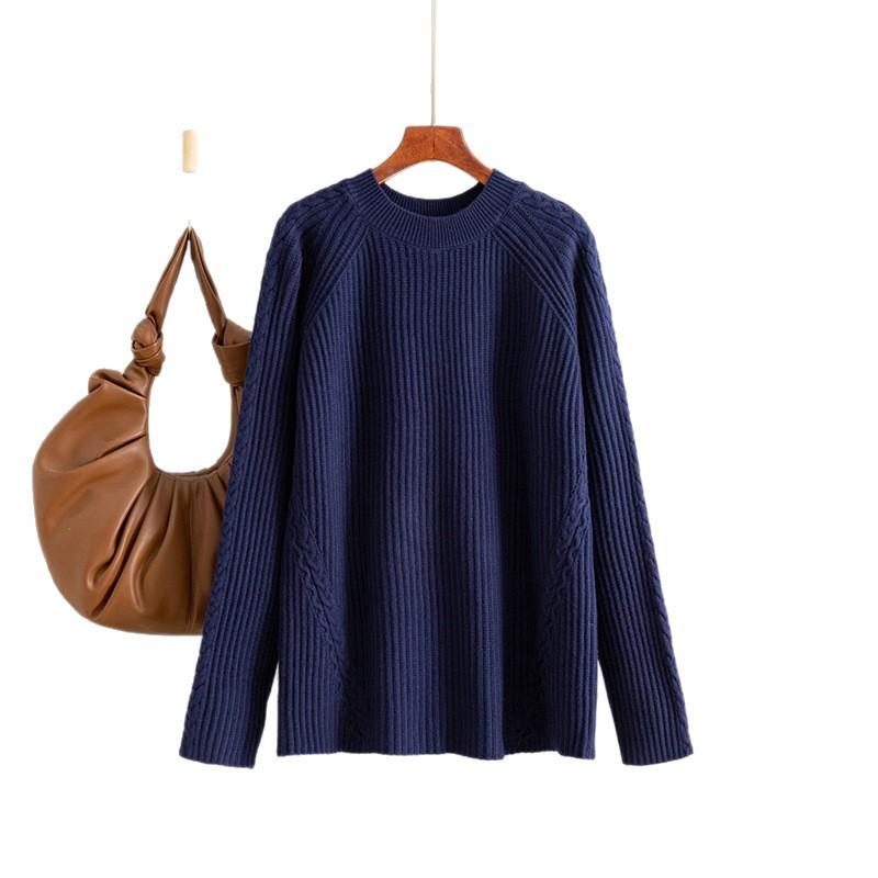 This Is A New Autumn and Winter Knitted Sweater for Women. It Features A Round Neck, Loose, Lace and Casual Solid Color Knitted Base Layer