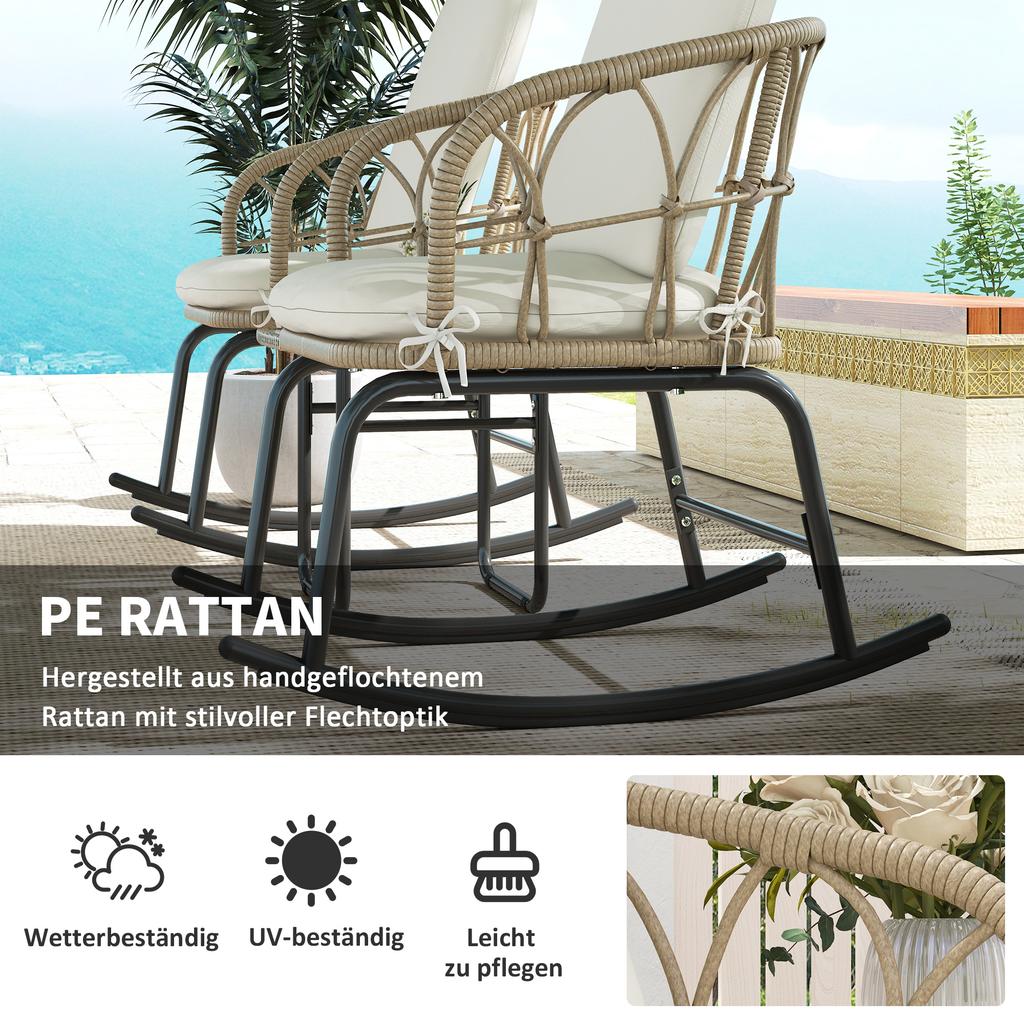 Rocking Chair Set Rocking Chairs Bistro Set, Boho Style, PE Rattan, Weather-Resistant, Cream