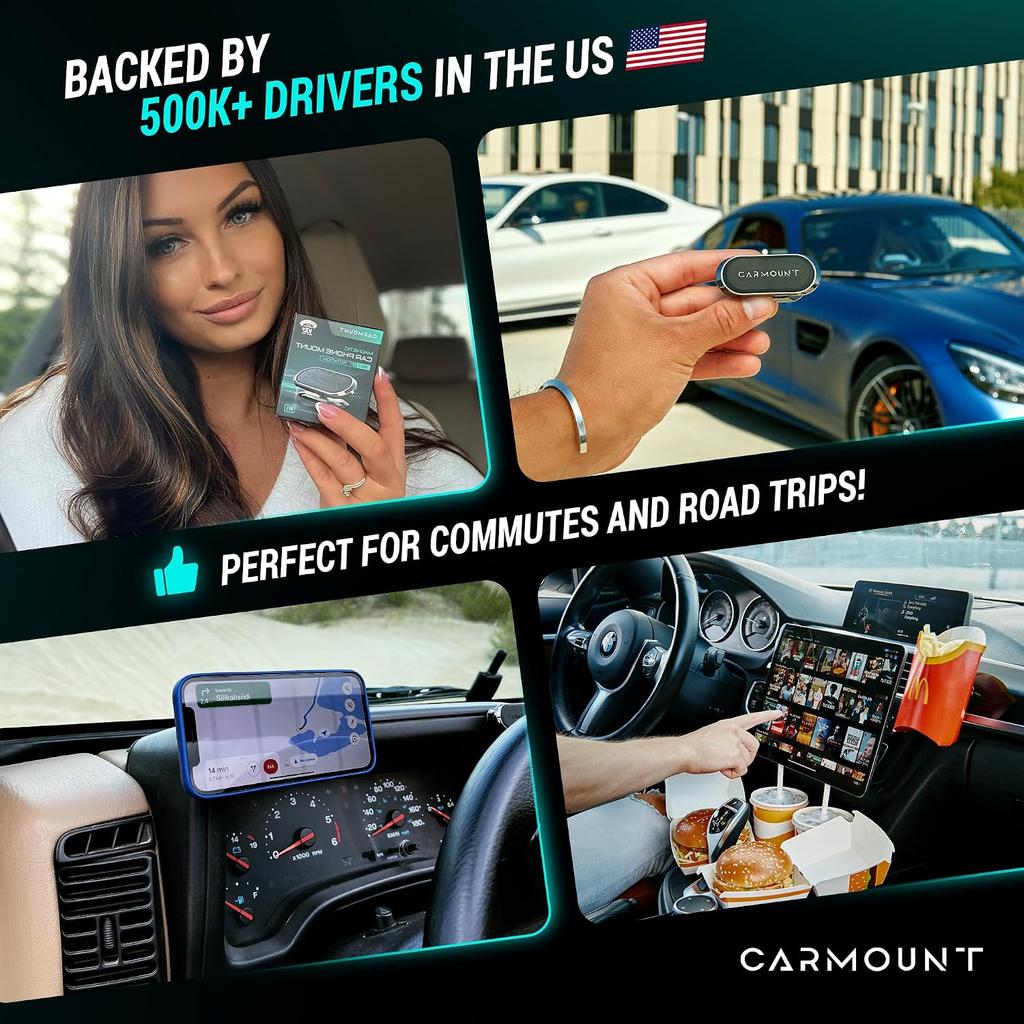 CARMOUNT F1 Dashboard Car Mount | Magnetic Phone Holder for Car, Ultra Strong 8X N52 Magnets, 360° Rotation, Universal Dash Mount for All Cell