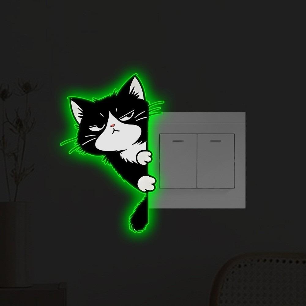 Self-Adhesive Cat Luminous Stickers Decorations Cat Switch Sticker  Entrance Decoration Green Angry
