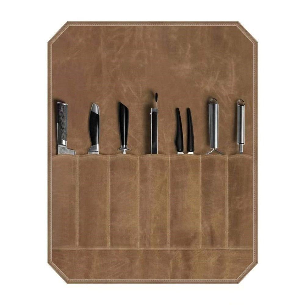Vintage Portable Chef Tools Storage Bag Waterproof 7 Slots Chef Tools Carrier Minimalist Roll-Up Design Roll Bag