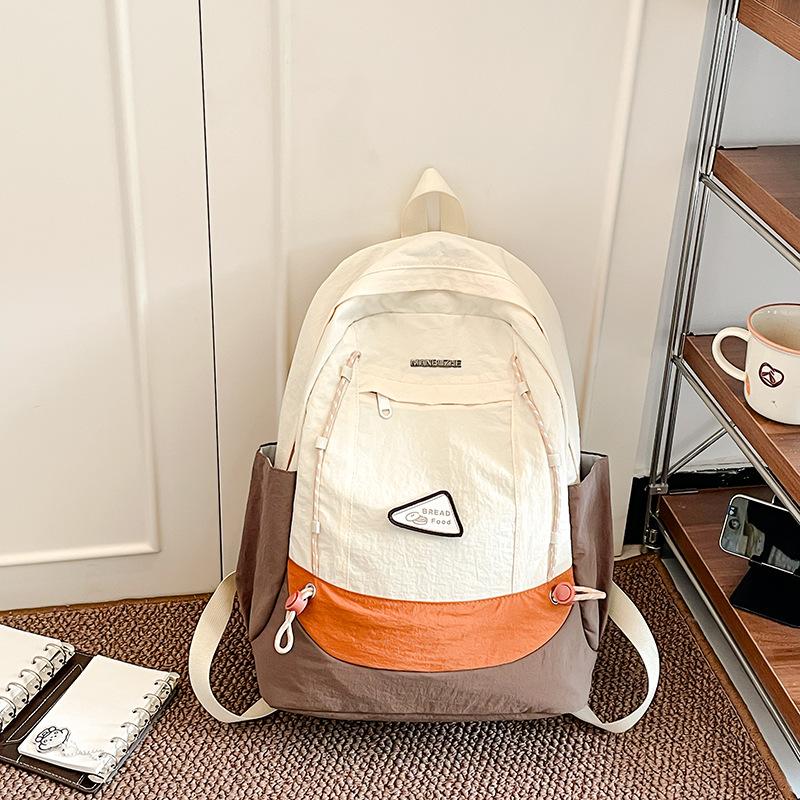 

Simple Backpack Student Large Capacity Zipper Design Adjustable Shoulder Straps OrangeWhite