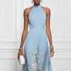 Women's Halter Neck Sleeveless Floral Print Maxi Dress High Waist Elegant Party Dress