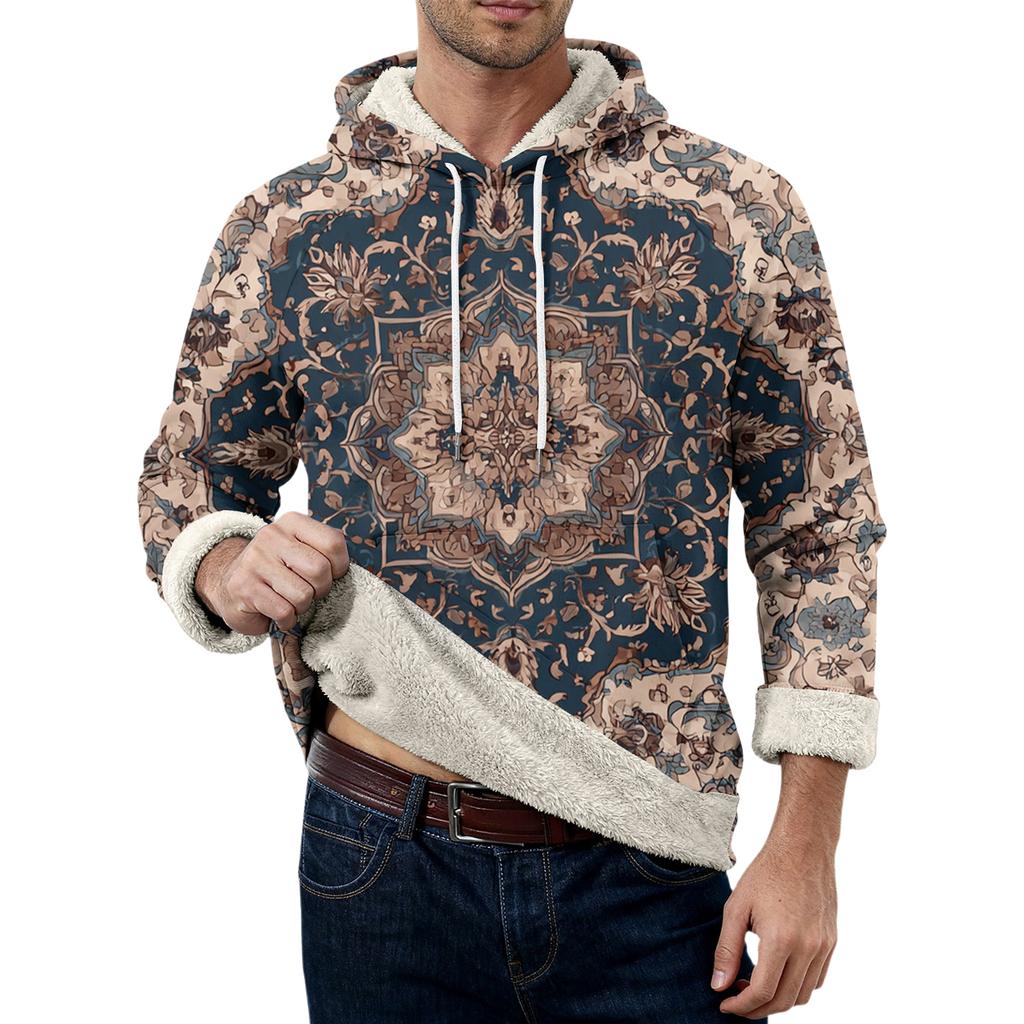 Herr långärmad fleecehuvtröja med fickor, casual