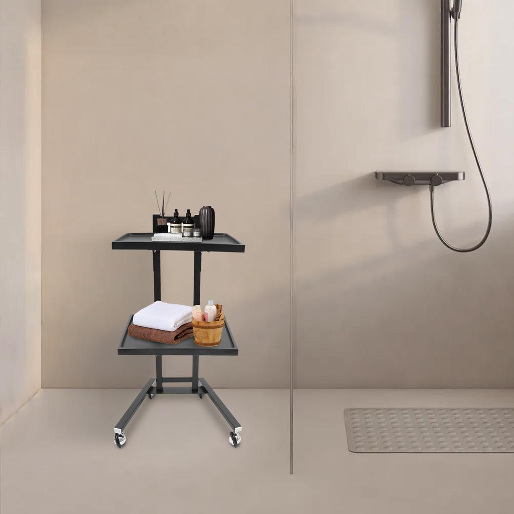 Adjustable Height 2-Tier Hairdressing Trolley, Styling Station for Barber & Beauty Salon Organization, Mobile Storage Solution