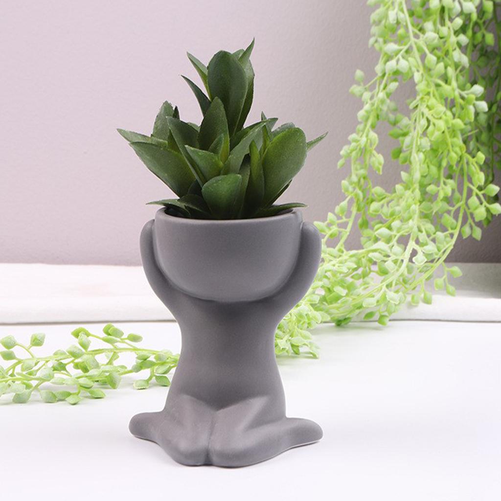 Creative Ceramic Succulent Planter Gray Hugging Doll Pot Home Decor Craft 1481