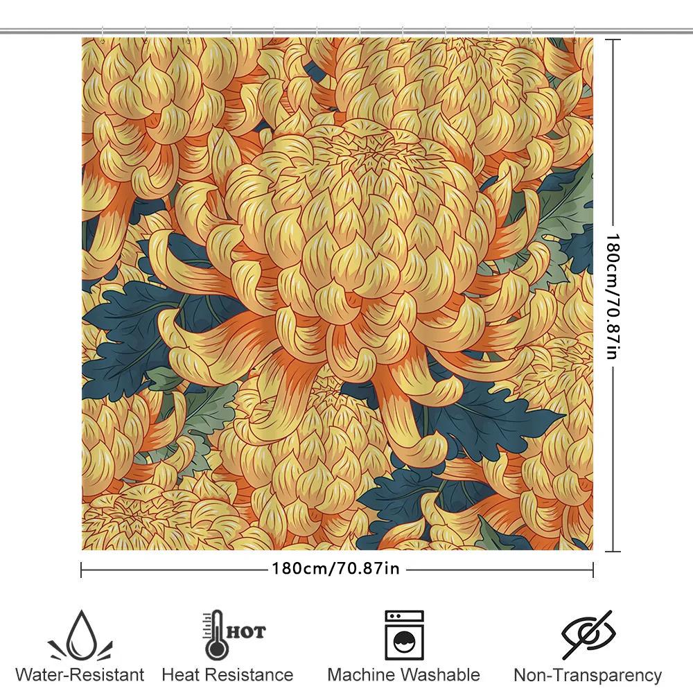 Vintage Chrysanthemen Duschvorhang Wasserdicht Heimdeko Badezimmerdekoration Wandbehang Blumendesign Badematte