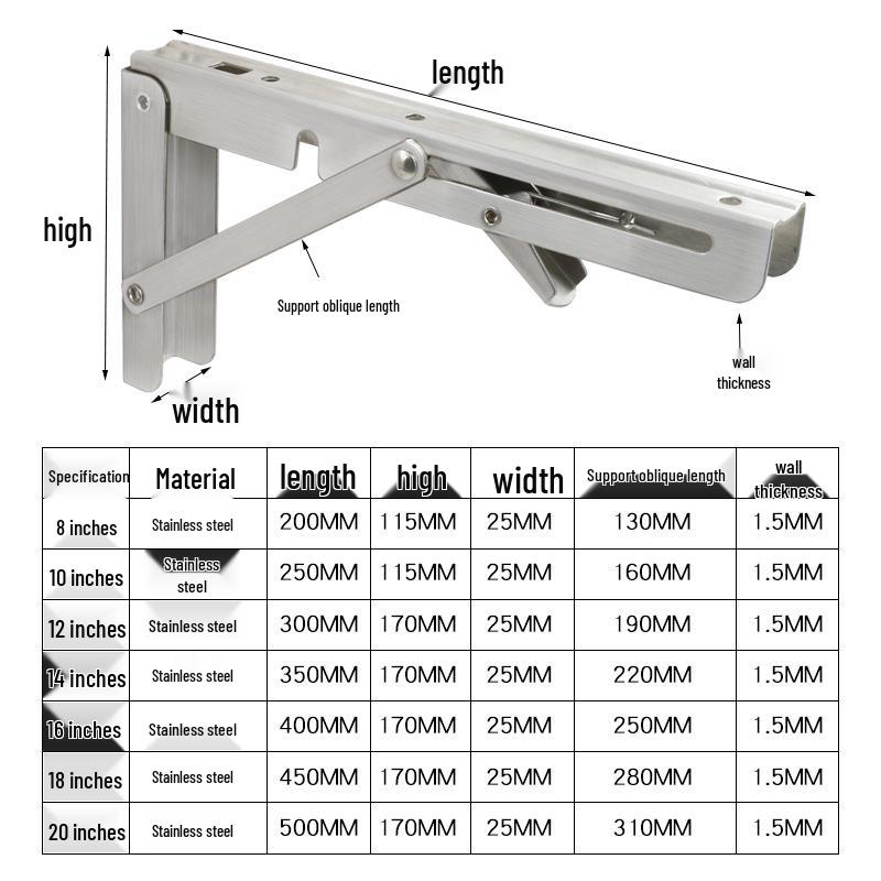 

Сверхпрочный складной треугольный настенный кронштейн из нержавеющей стали 16 inches (one piece)
