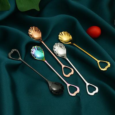 4Pcs Creative Shell Shape Stainless Steel Spoon Mini Teaspoons Cute Ice Cream Coffee Dessert Spoons Bar Kitchen Accessories