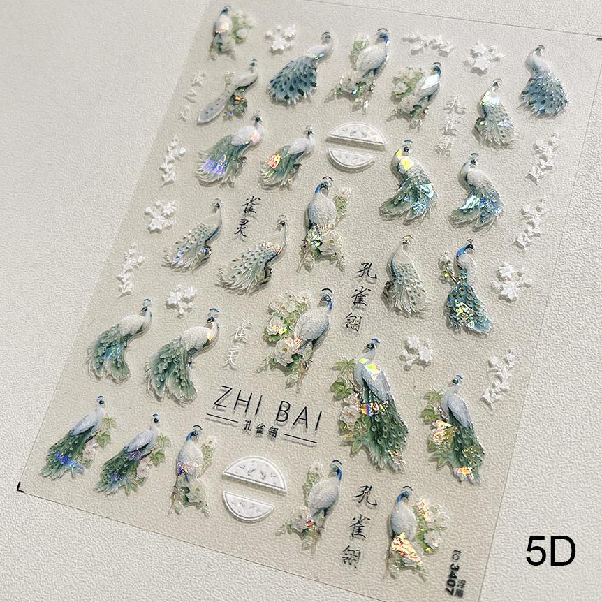 Chinese Red-crowned Crane Nail Stickers Xiangyun Phoenix 5D Self-adhesive Nail Art Stickers Chic Nail Art Decal Accessorie