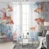 2PCS Digital Printed Sheer Curtain, Dreamy Goldfish Koi Print, Oriental Watercolor Aquatic for Living Room Bedroom Home Decor