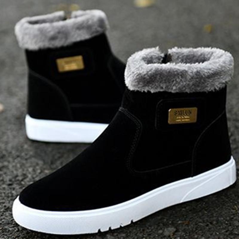 МодаМодные теплые мужские ботинки высокие зимние ботинки для снега кожаные меховые — фото 6