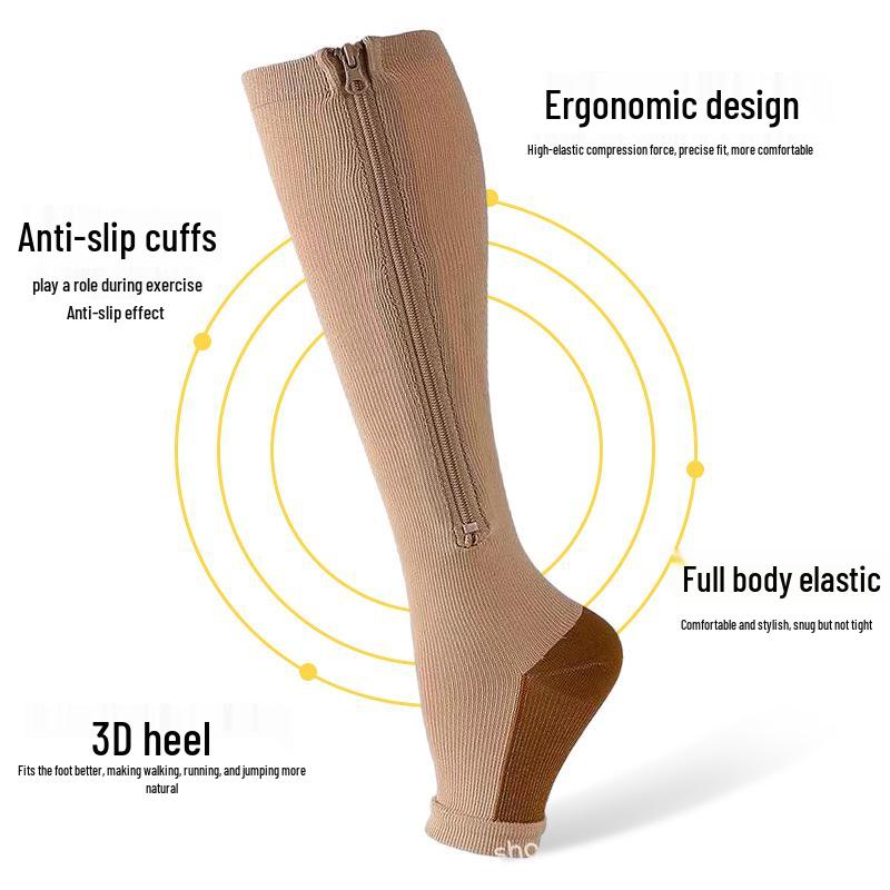 Elastiska Kompressionsdragkedja Sport Mellanvadsstrumpor