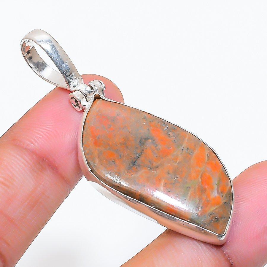 Natural Red Snakeskin Gemstone 925 Sterling Silver Jewelry Pendant 2.17" ZS-513