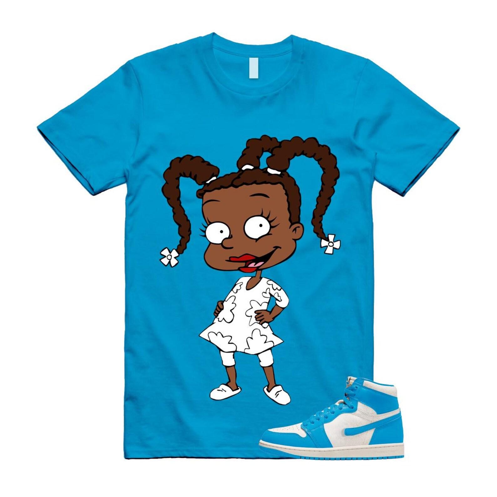 1 UNC Reimagined Dark Powder Blue White Retro High OG T Shirt Match SUSIE S
