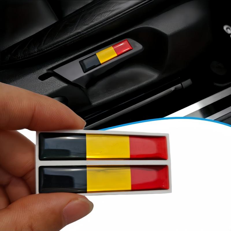 2 Belgian flag style car badges, car seat handle badge stickers, suitable for all car decoration accessories - car stickers