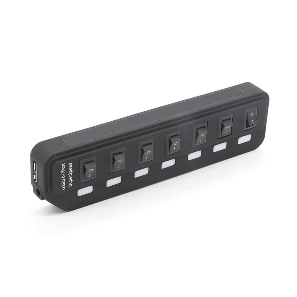 YEY USB 7 Port Individual LED Light Switch Extender High Speed USB Strip with External 5V2A Power USB Extension Hub with Switch for Desktops and Mac 7