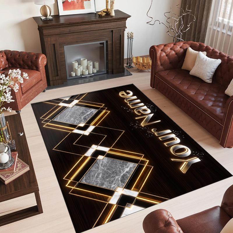 Decorative Artwork Theme Crystal Velvet Rug Personalized Custom Name Text Soft Floor Mat Home Decor