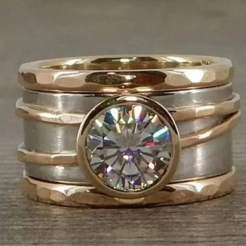 

Personalized fashion new heavy industry wide-face inlaid zircon two-color electroplated men s and women s rings 6&MULTI