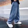 Yousheng Kinder Weite Jeanshose Hohe Taille Lässige Gerade Hosen Modische Kinder Jeans für den Frühling