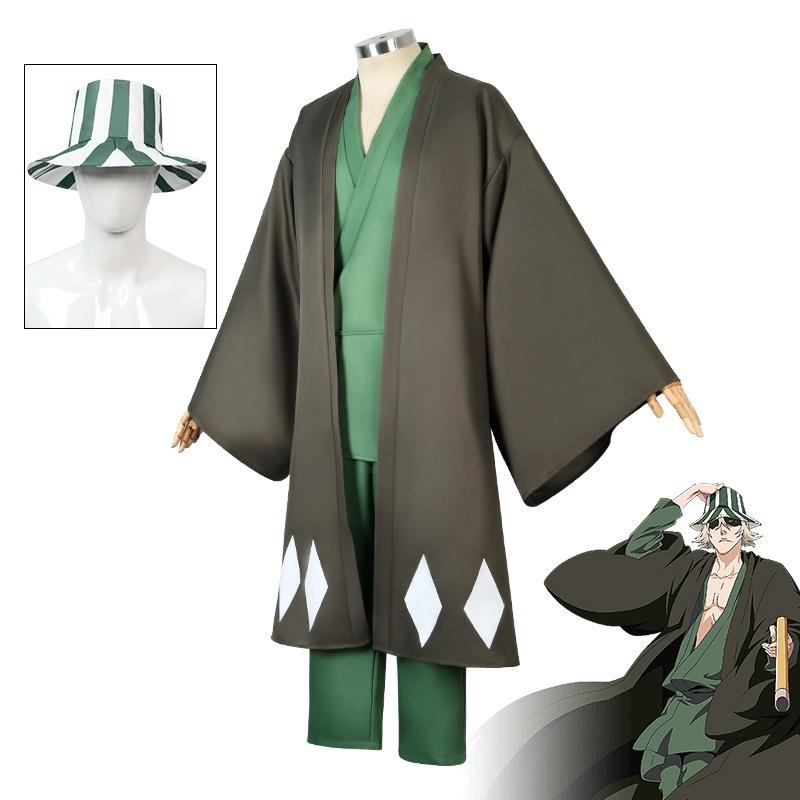 Urahara Kisuke Cosplay Costume Grey And Green Polyester Outfit For Anime Fans