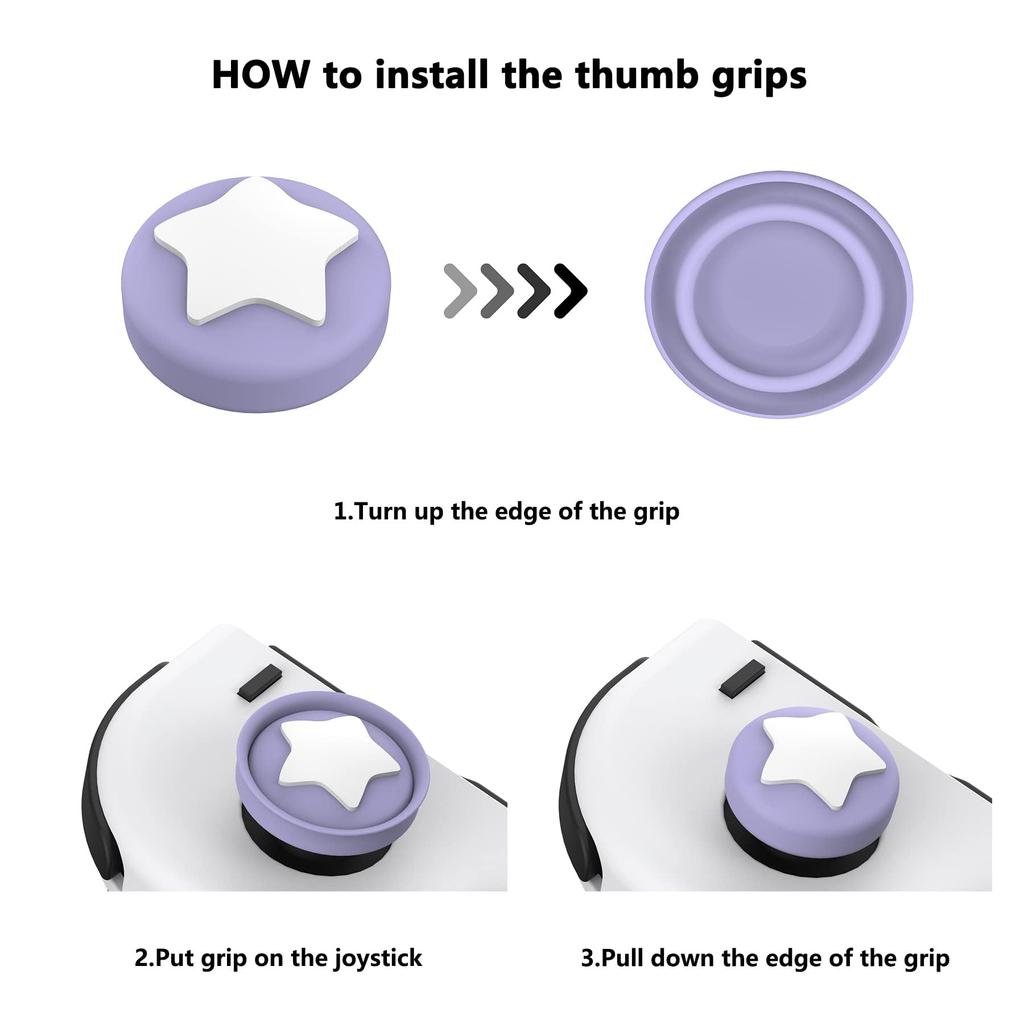 eXtremeRate PlayVital Cute Switch Thumb Grip Joystick Caps for Switch Lite Silicone Analog Covers for Dark Grayish Violet Caps, & & OLED, Joy-Con