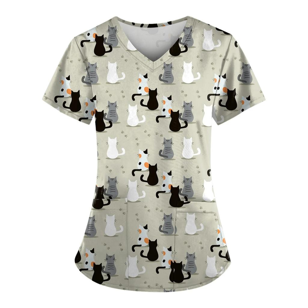 Hauts d'uniforme d'infirmière Animaux de dessin animé pour femmes Uniforme d'infirmière Mode femme Décolleté en V Poche Salopette Uniformes médicaux Uniforme Enfermera