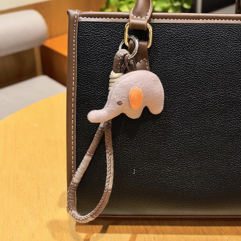 Cute Felt Elephant Bag Charm, Minimalist Elephant Keychain with Braided Rope Clip