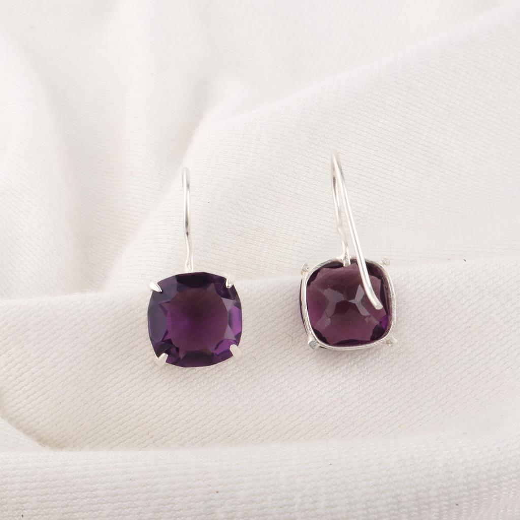 Amethyst Gemstone Silver Earrings, 925 Solid Sterling Silver Earrings For Gift, Handmade Beautiful Silver Earrings For Wedding Gift
