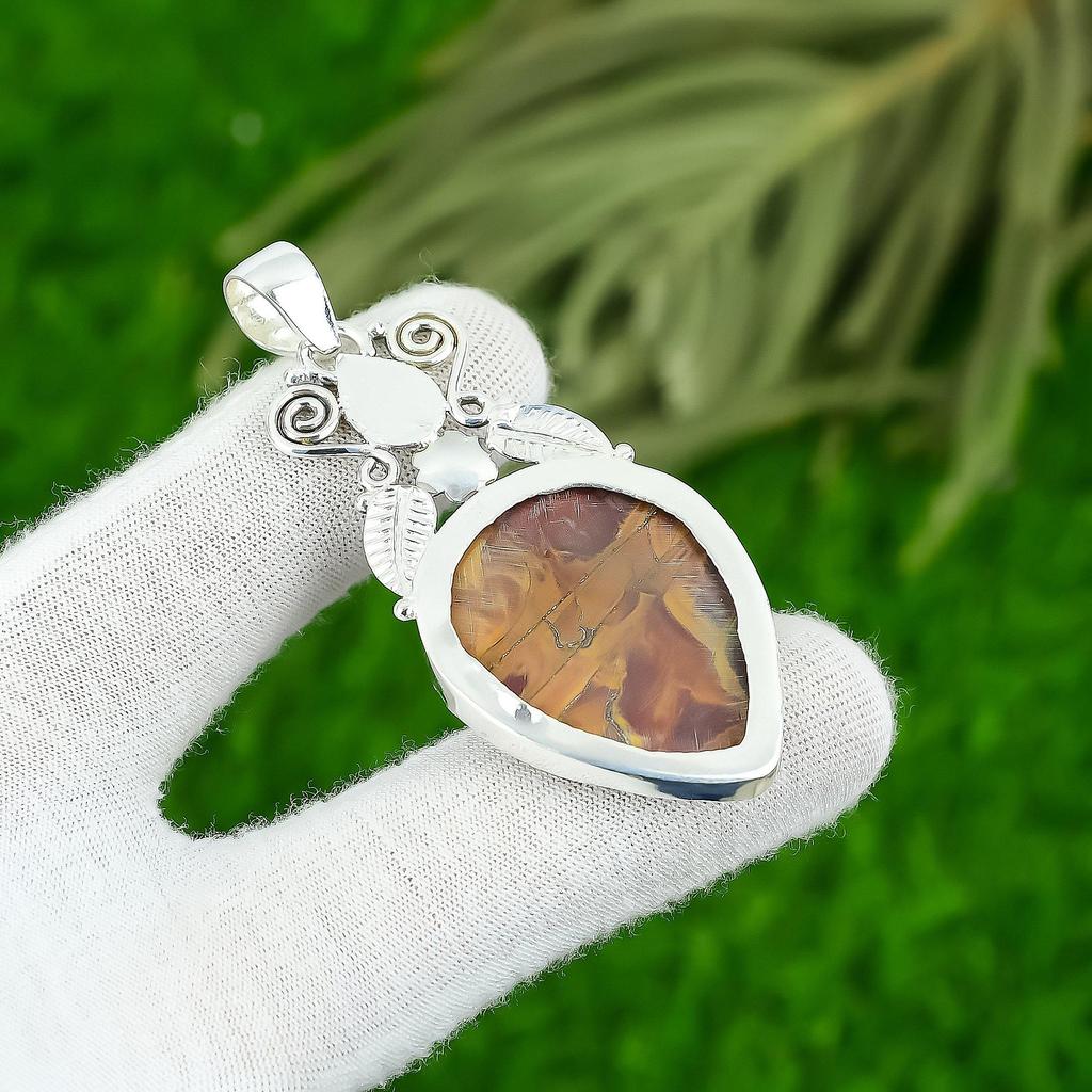 925 Sterling Silver Natural Noreena Jasper Art Deco Handcrafted Bezel Pendant