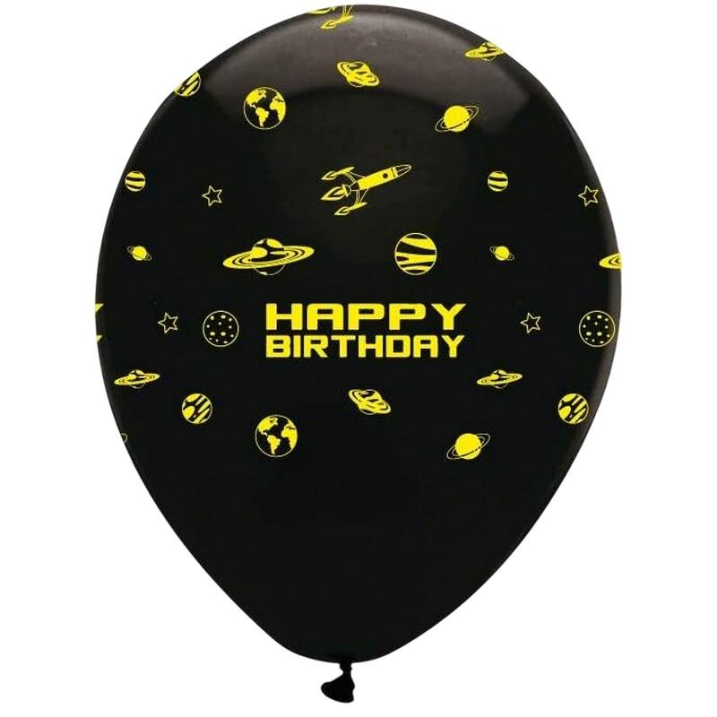 Creative Party Space Blast Latex All-Over Print Happy Birthday Balloons (Pack of 6)
