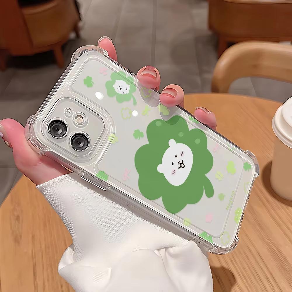 Ins Korean Green Clover Dog Phone Case For iPhone 17 Air 16 e 15 14 13 12 11 Pro Max Plus Mini SE 2020 2022 Soft Anti-fall Cover