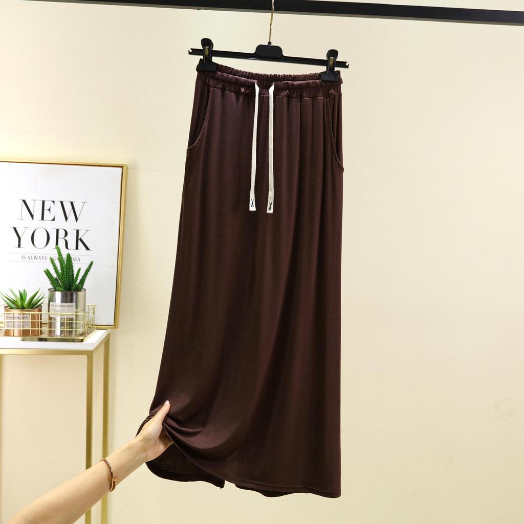 Dámská elastická midi sukně áčkového střihu - Modalová kapsa, ležérní, volný střih na jaro/léto