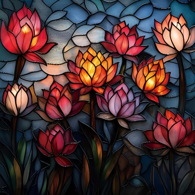 A 5D Glass-Style Lotus Full Diamond Painting Kit, Perfect for Projects in Offices, Cafes, Home Decor, Living Rooms, Bedrooms, And Hallways. an Ideal G