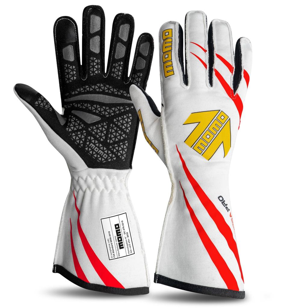 MOMO Approved MOMO Racing Gloves CORSA PRO White Size 9 Touchscreen Compatible FIA8856-2018 (M)