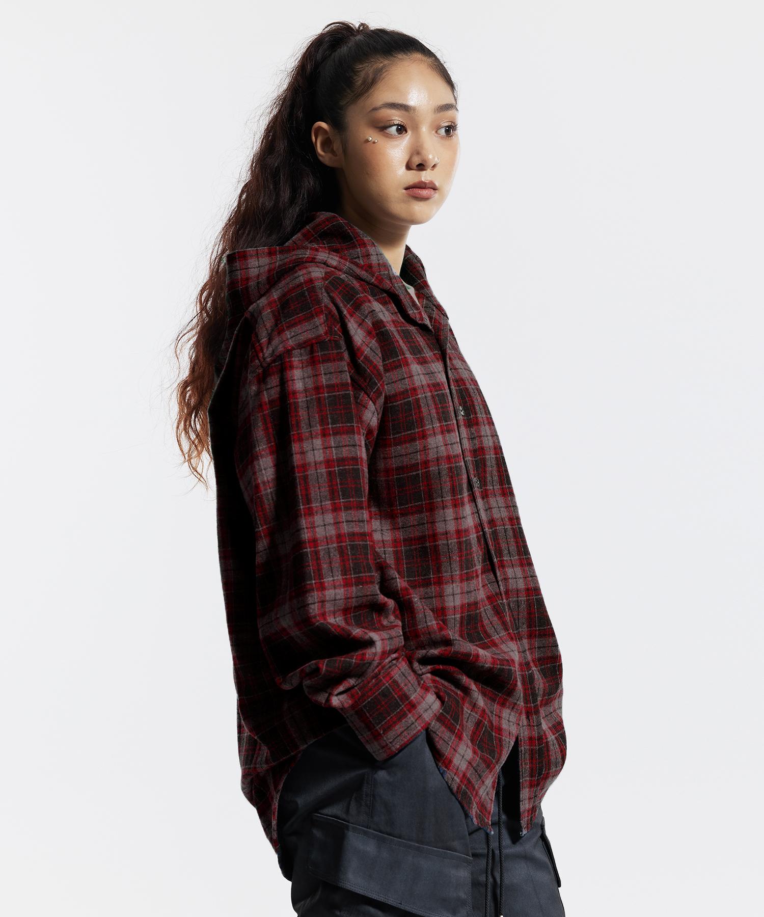 Cream Soda Lab Tartan Check Oversized Hoodie Red Red