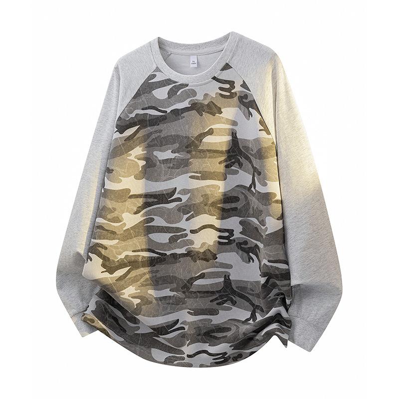 

Камуфляжная футболка с длинным рукавом Мужской осенний пуловер Свободный спортивный повседневный топ S серый
