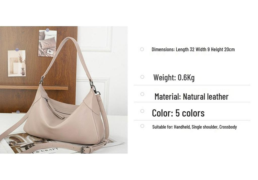 Large Capacity Genuine Cowhide Crossbody Bag - Simple, Versatile Underarm Design with High-End Feel for Women
