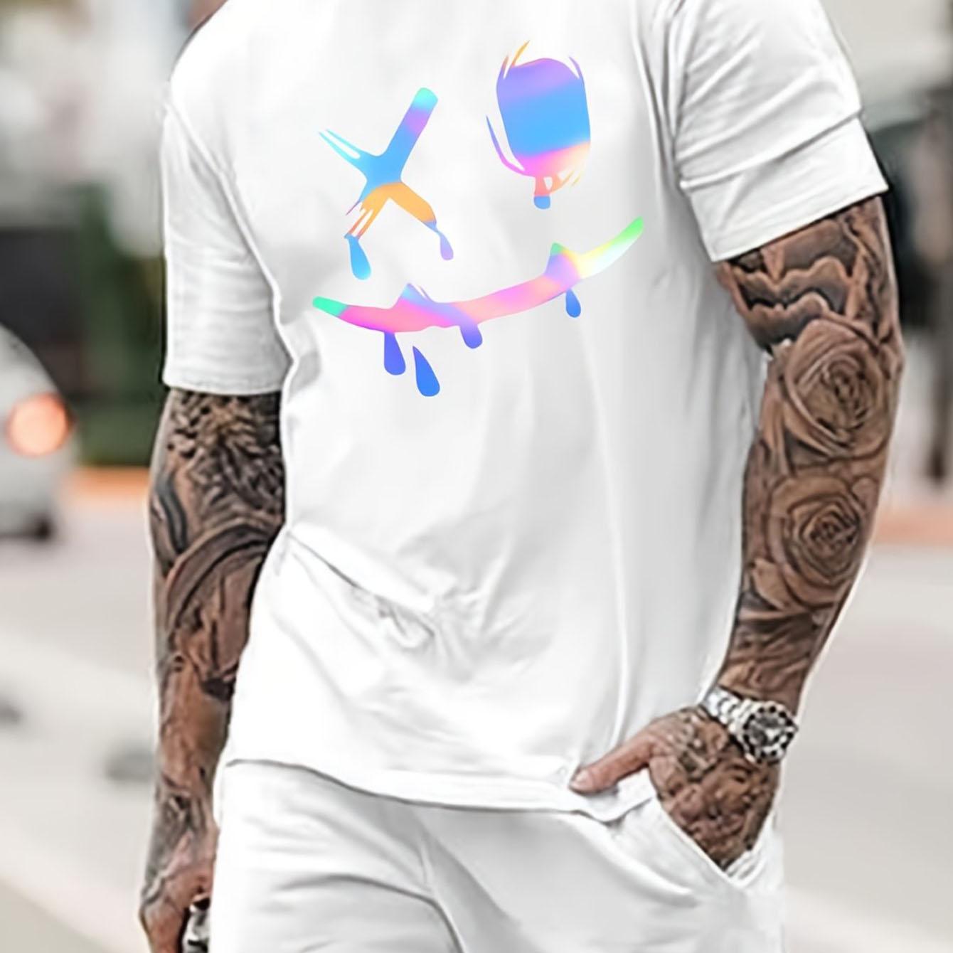 

Smile Face Print Casual Crew Neck Short Sleeve T-shirt Men s Clothing for Daily Vacation Resorts 4XL