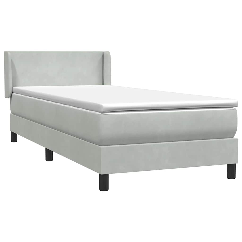 Box Spring Bed with Mattress Light Gray 80 X 220 Cm Velvet