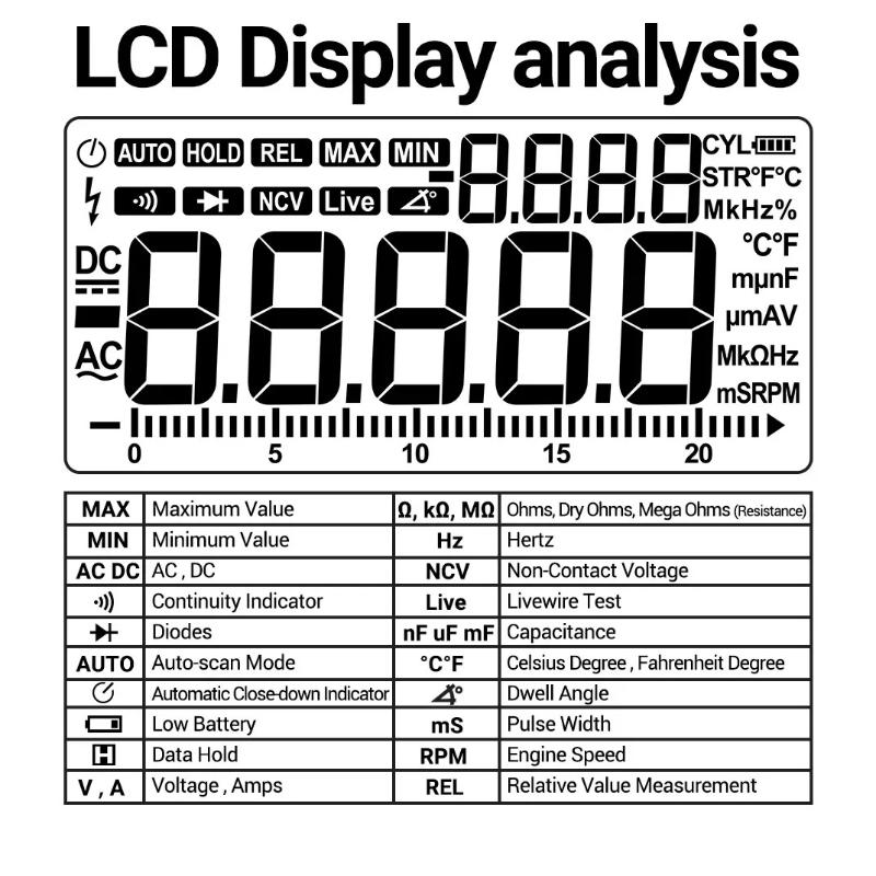Multimeter 20000 Counts Digital AC/DC Voltage Current NCV Induction Diode Capacitance Tester ANENG 623 Flip Cover Auto Repair Portable Tester Tools