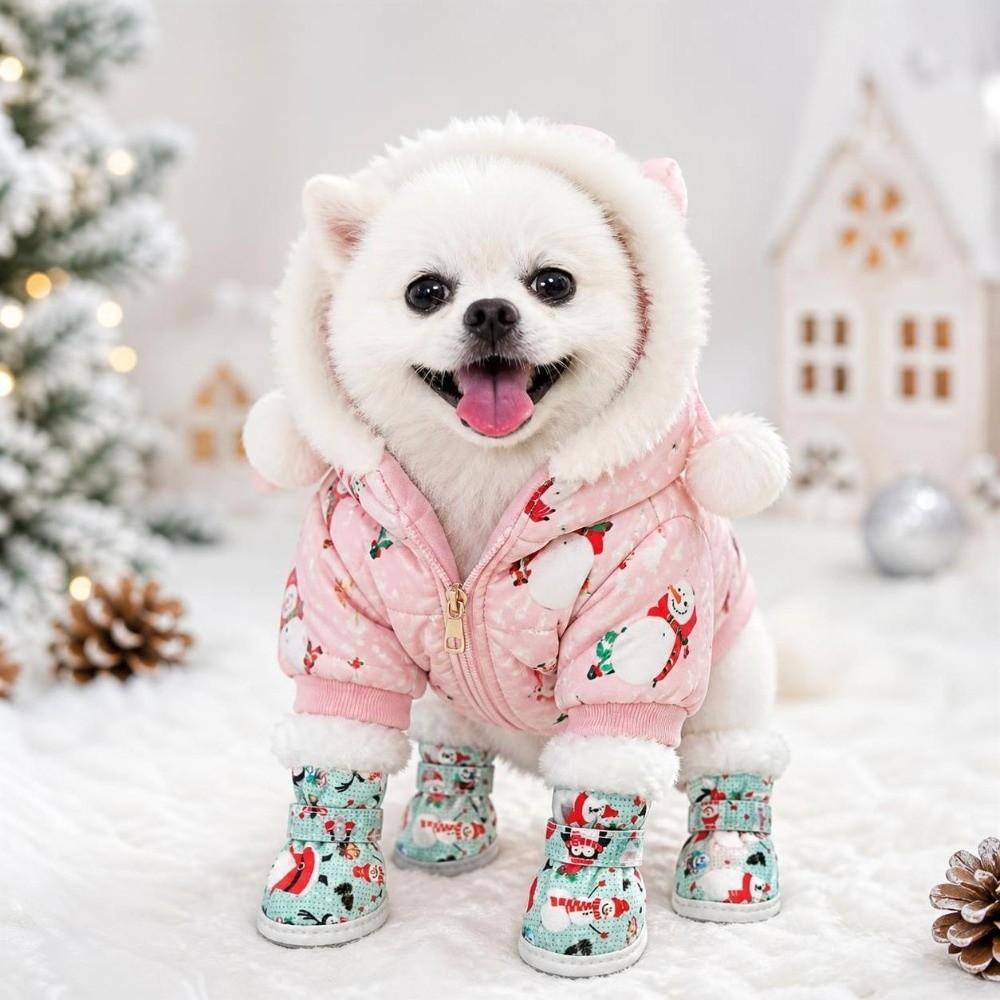 4Pcs Christmas Winter Dog Shoes Warm Cats Puppy Socks Fashion Pet Shoes  for Small Medium Dog
