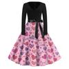 Print Flare Dress For Women Long Sleeve Dress Hollow Party Casual Dresses