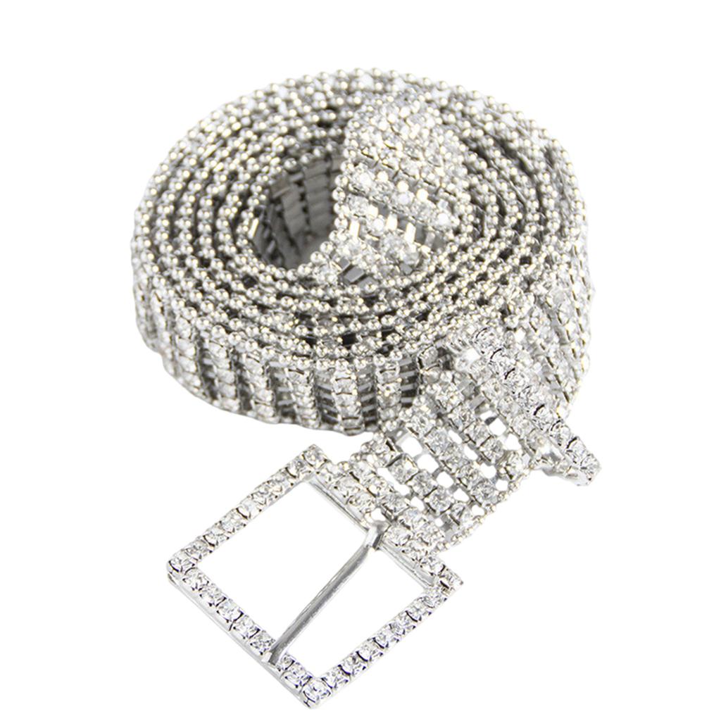 Elegant Full Rhinestone Belt for Women Square Buckle Corset Belt for Evening Party Dresses Wedding Bride Waist Ornament