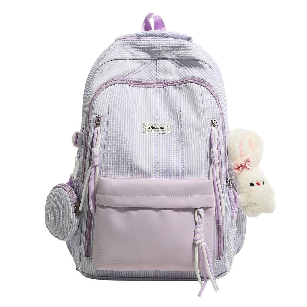 Schoolbag simple niche striped student schoolbag women's 1011 new high-value large-capacity lightweight travel backpack